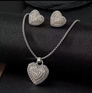 Zircon Necklace Set Geometric 💓 Shape Pendant Earrings Copper Plated 18 K Set